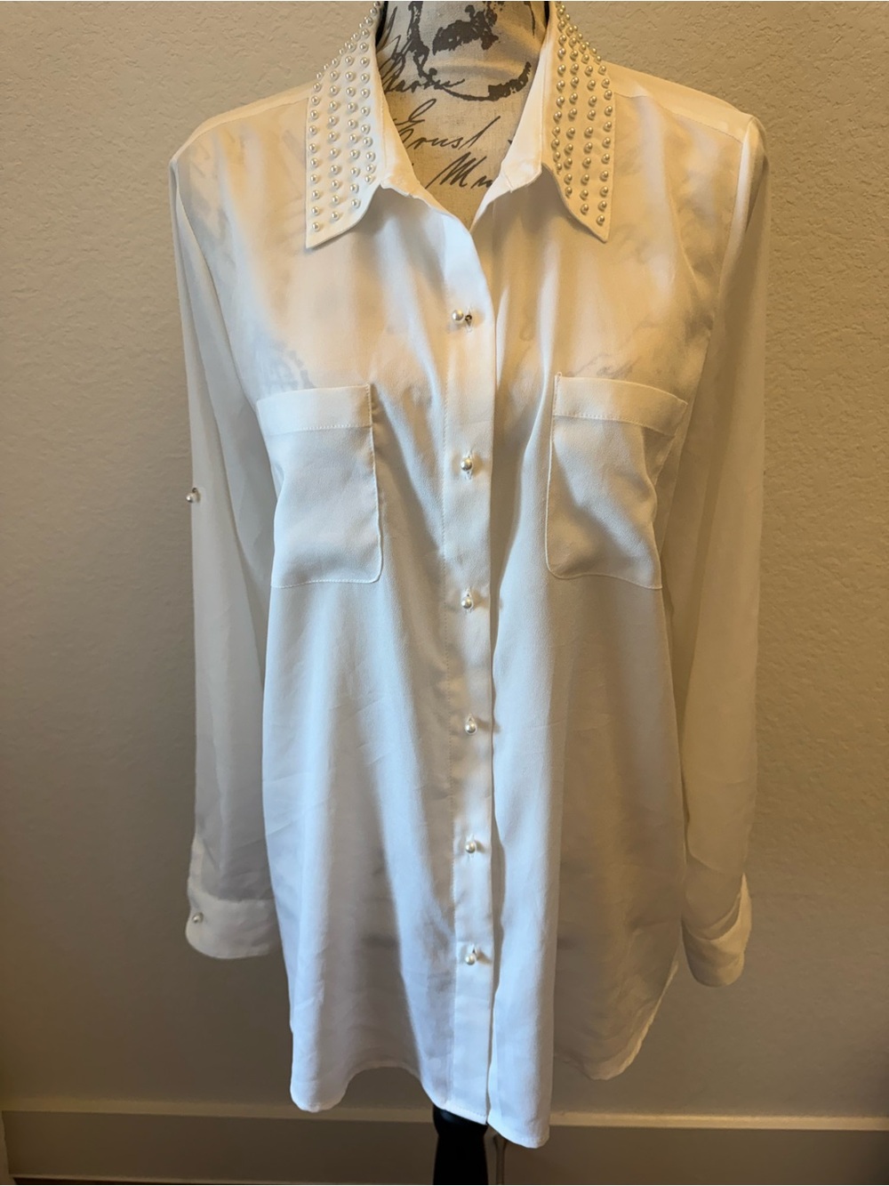 Karl Lagerfeld pearl Studded Collar Button-Down Shirt